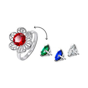 Interchangeable Flower Duo Zirconia Ring 925 Sterling Silver Rhodium Series